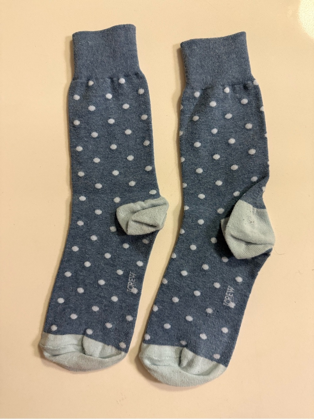 J. Crew Factory Blue Polka Dot Crew Socks with Light Gray Accents